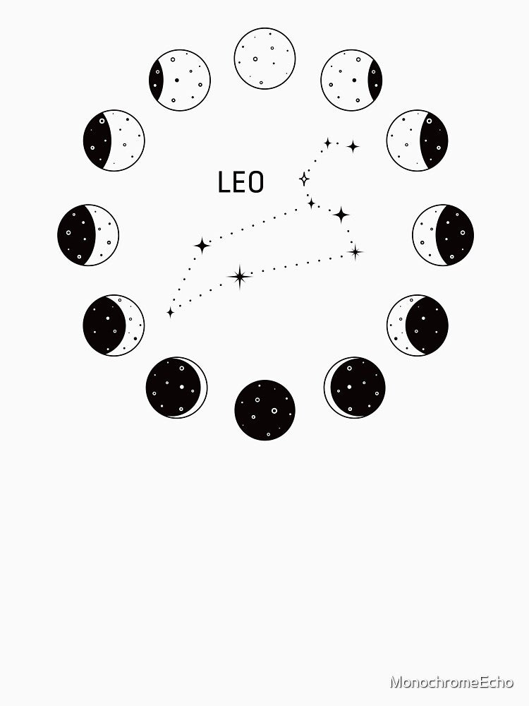 Moon phases and zodiac constellation Leo by MonochromeEcho