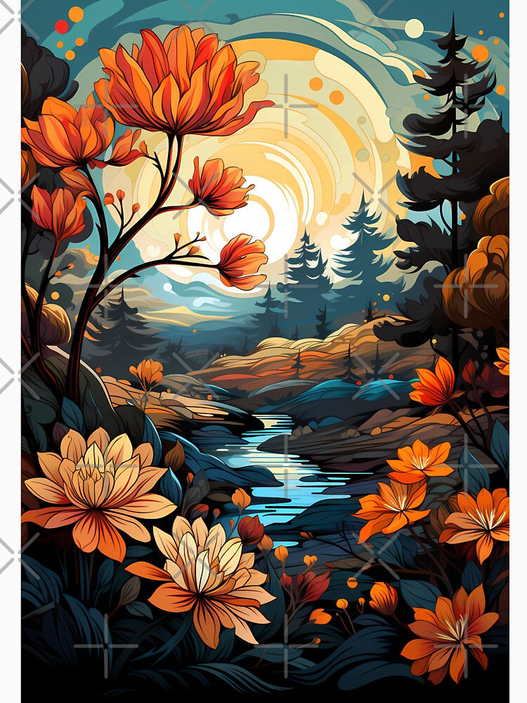 Beautiful Fall Orange Flowers Moon River Autumn Harvest Gift by NearlyNow