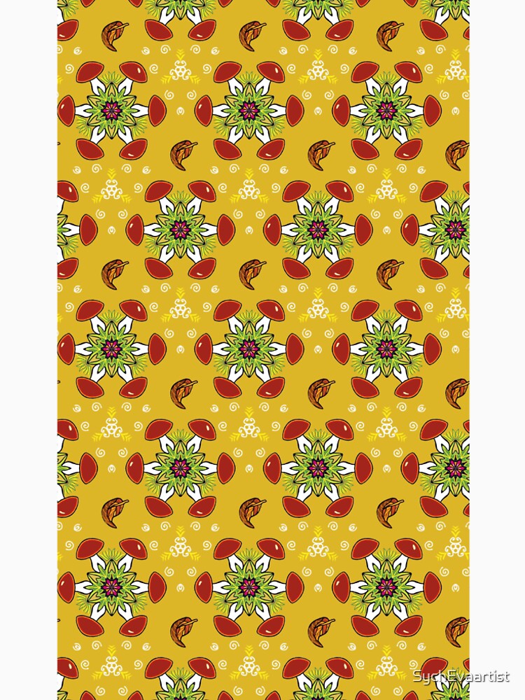 Mushrooms with leaves on a yellow background seamless pattern by SychEvaartist