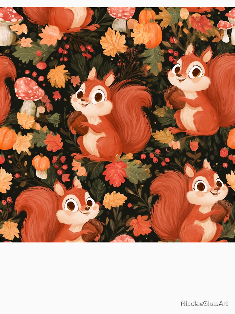 Cute Squirrel Acorn Fall Woodland Pattern by NicolasGlowArt