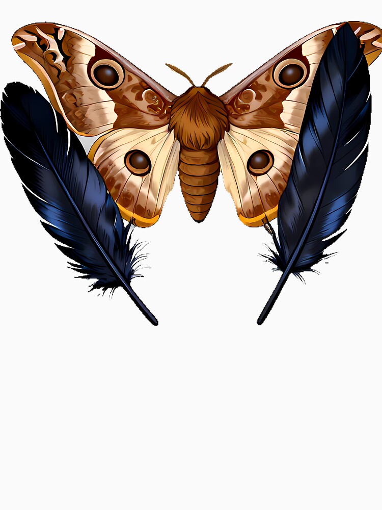 Polyphemus Moth with Raven Feather by IllumeInk