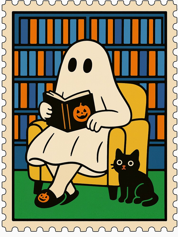 Reading Ghost with Black Cat – Cute Halloween Book Lover Design by ZoTo-Studio