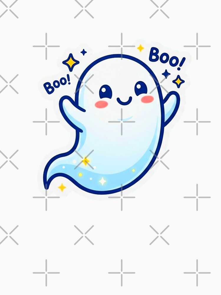 Cute Kawaii Ghost Boo Halloween Sticker Design by ExploreAura Studio