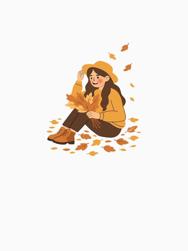 Cozy Autumn Girl Holding Autumn Leaves by SolutionsArt