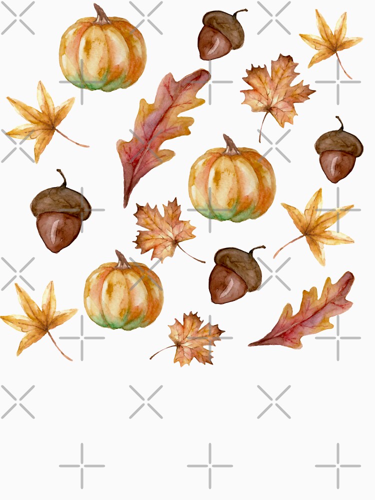 Autumn pattern, pumpkins, leaves, acorns by MeliCollective