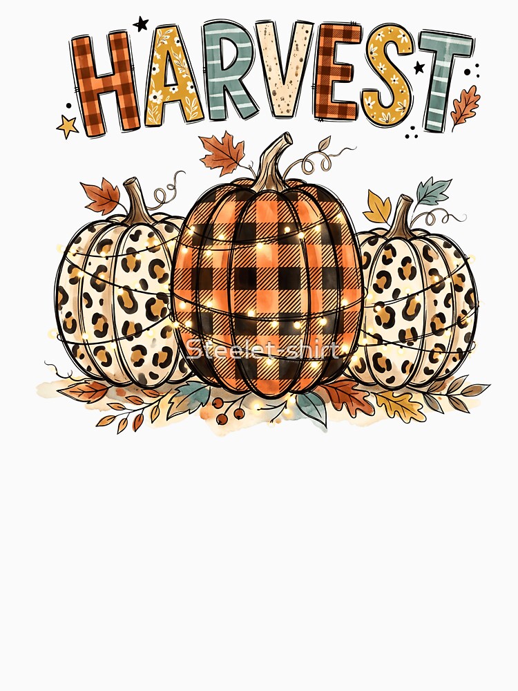 Rustic Fall Harvest Leopard Print Plaid Pumpkins by Steele-Art