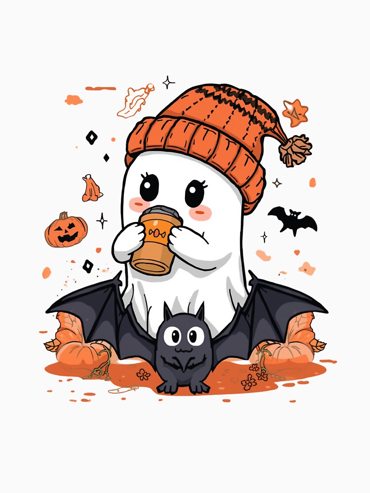 Cute Ghost with Coffee Halloween Pumpkin by OtterDesigns
