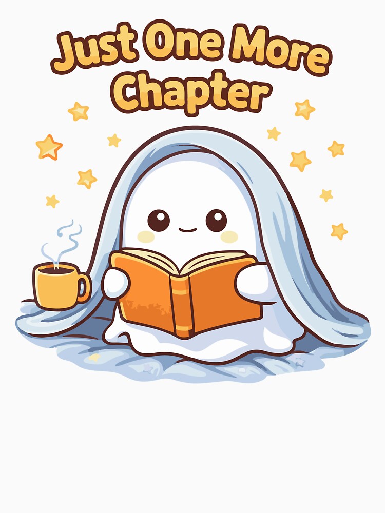 Just One More Chapter – Cute Ghost Reading Book Kawaii Sticker by Ben-Biga