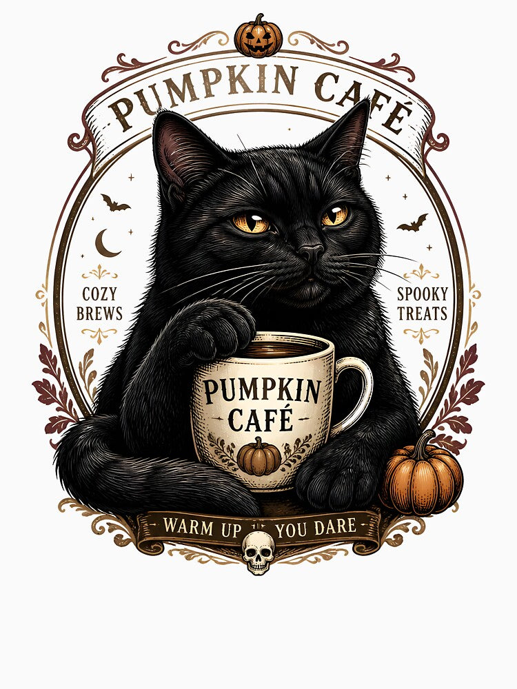 Pumpkin Cafe Cat Vintage Halloween Label Halloween by RoyesButler