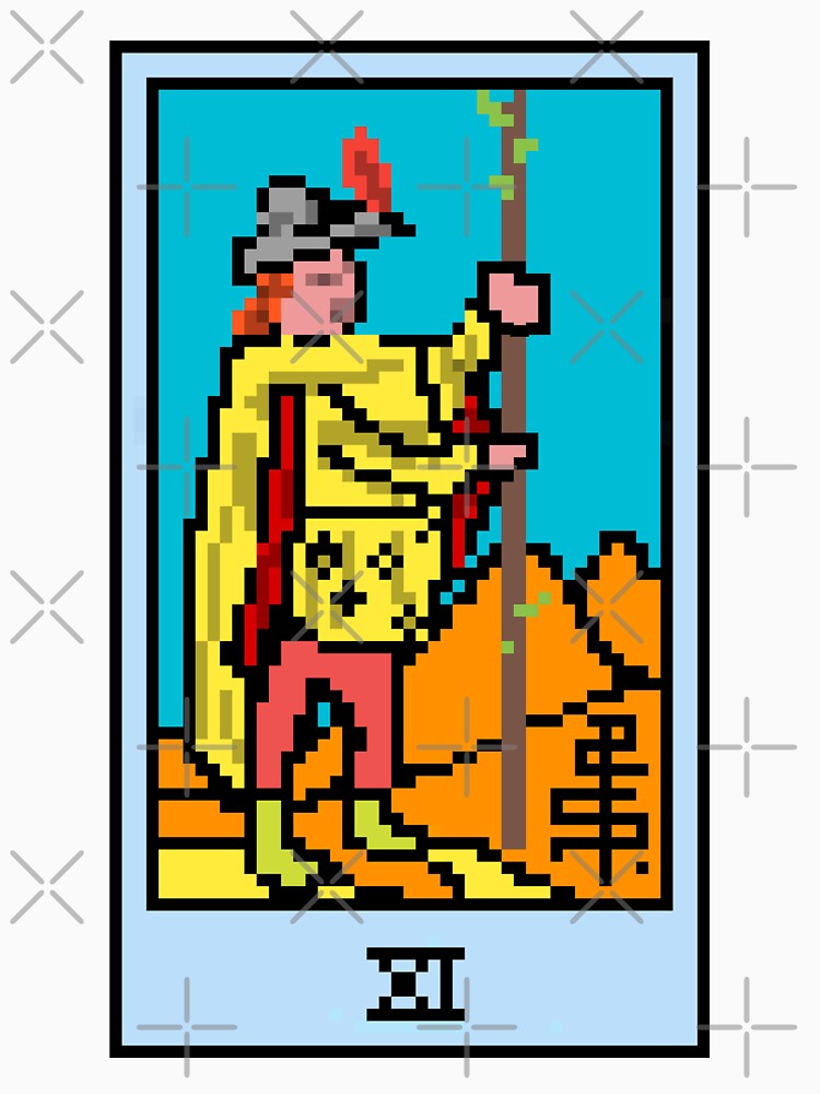 Wait, is this pixel art tarot? Yellow - Minor Arcana 'Page of Wands' (Design for T-shirt, stickers and other accessories) by Pixel Waite