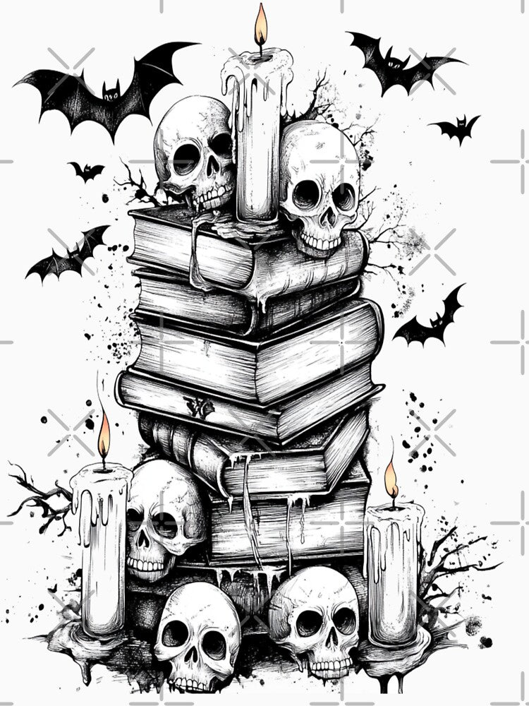 Skulls and Candles, Books, Bats by ArtFusionVibe