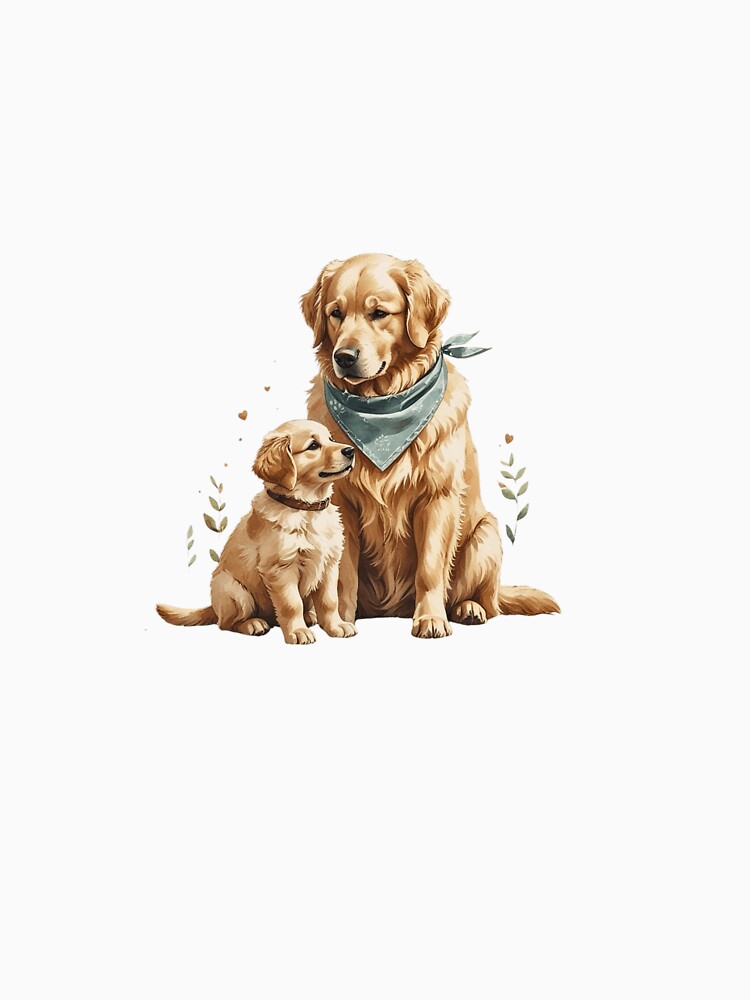 Golden Retriever Dog Dad And Puppy Watercolor Father's Day by AQUILAKREO