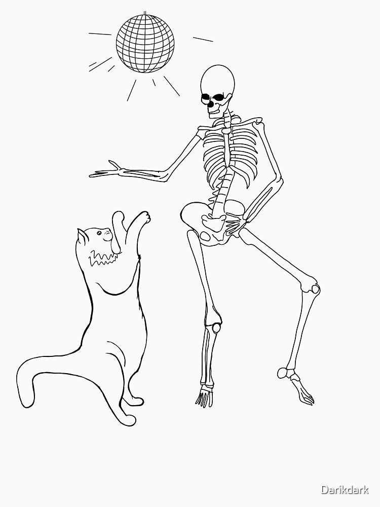 dancing skeleton with a cat, disco, halloween by Darikdark