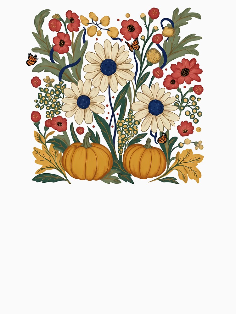 Floral Autumn Pumpkins – Vintage Botanical Fall Flowers Design by hn79