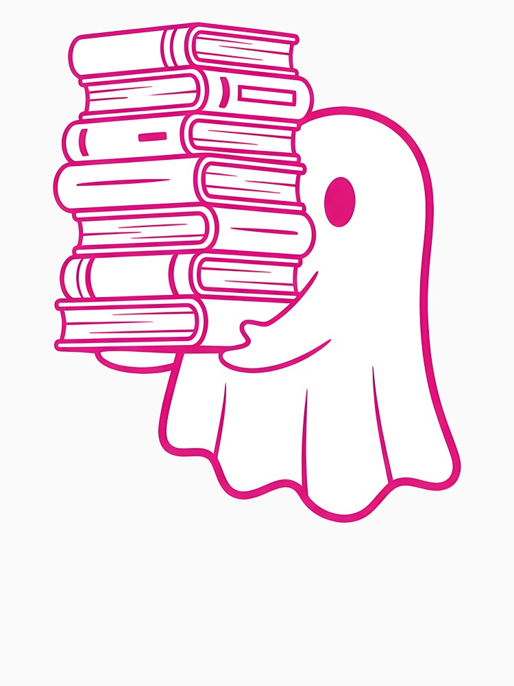 Minimal Cute Ghost with Books – Pink Spooky Academic Design by DamianRoy88