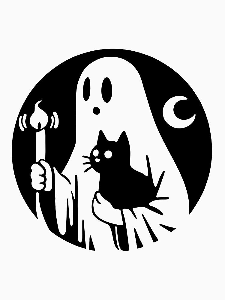 Halloween Ghost Holding Black Cat and Candle Illustration by ahmaid