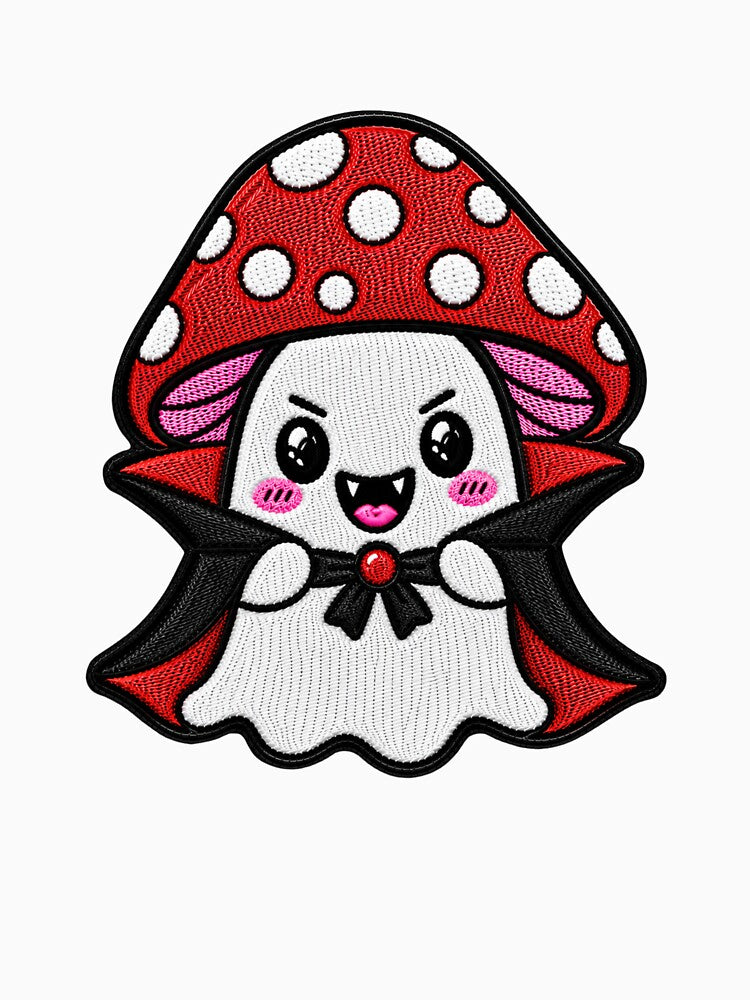 Cute Vampire Ghost Kawaii Embroidery Patch Design Mushroom Boo by ColorSplash123