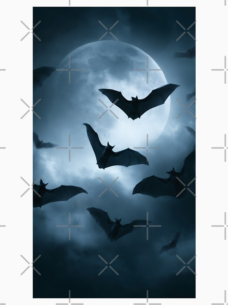 Dark Bats Flying Across Full Moon Night Sky by EL-Lebedenko