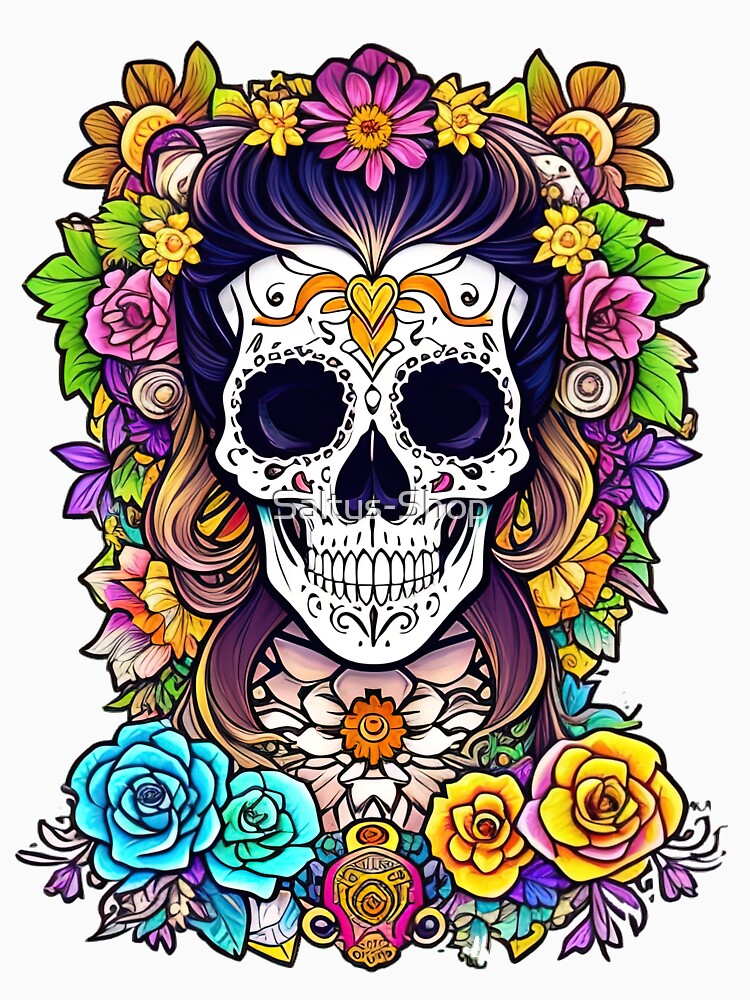 Flowers and Sugar Skull by Saltys-Shop