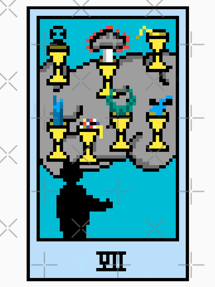 Copy of Wait, is this pixel art tarot? Yellow - Minor Arcana 'Seven of Cups' (Design for T-shirt, stickers and other accessories) by Pixel Waite