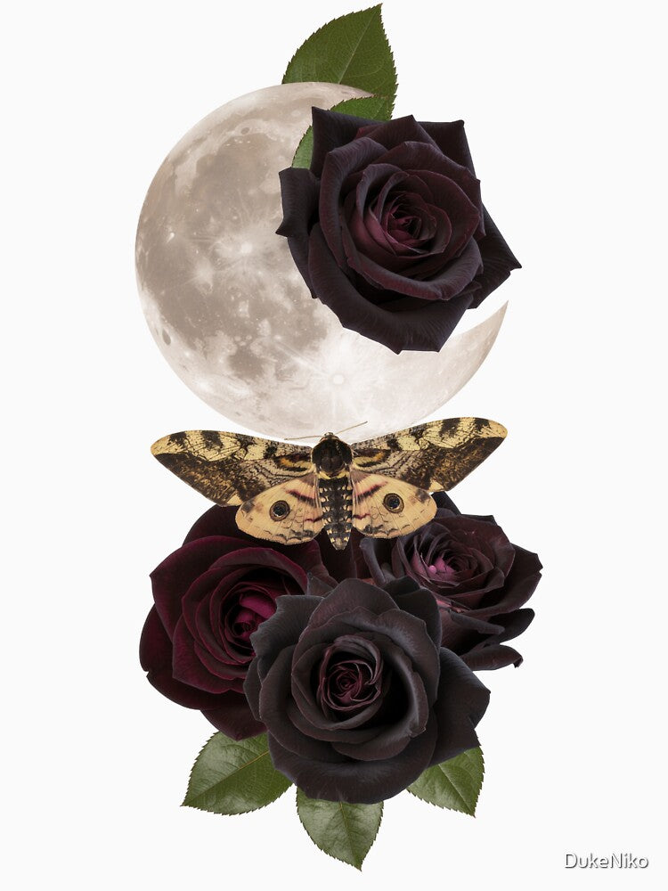 Moonlit Black Roses and Moth by DukeNiko