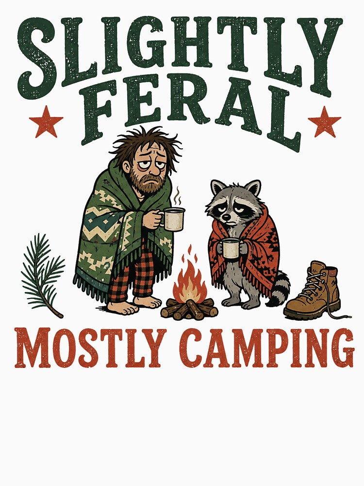 Slightly Feral Mostly Camping Adult Camping t-shirt by TWYtees