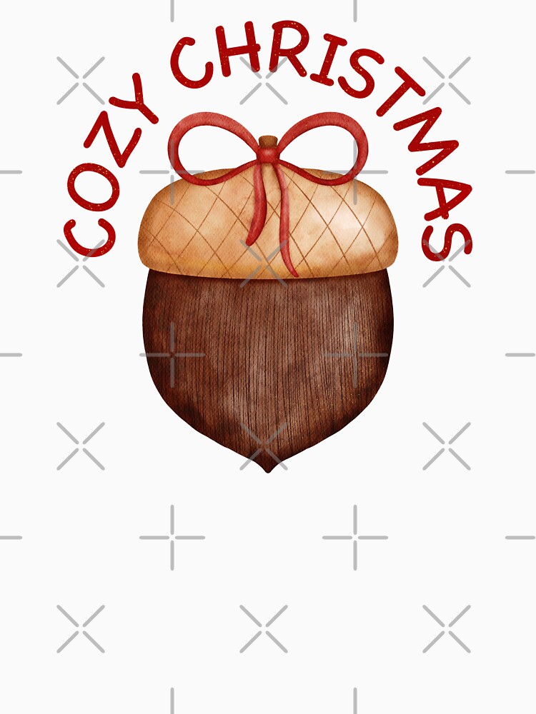 Cozy Christmas Acorn with Red Bow - Vintage Watercolor by GoldenAcornArt