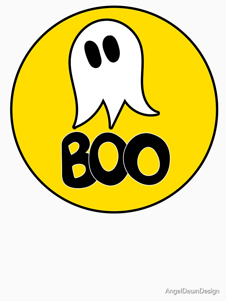 Cute ghost cartoon BOO text circle frame yellow by AngelDawnDesign