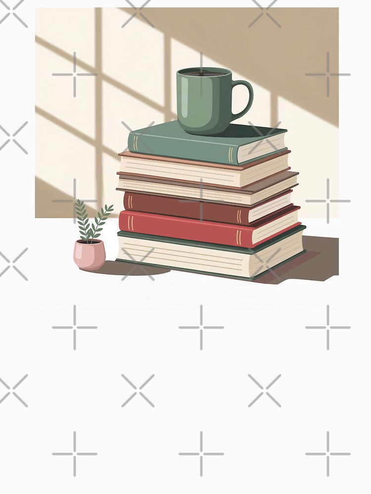 Cozy Book Stack Desk Art by TrendMorphic