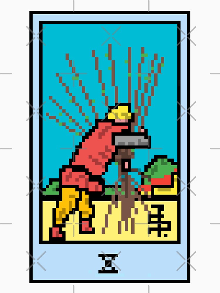 Wait, is this pixel art tarot? Yellow - Minor Arcana 'Ten of Wands' (Design for T-shirt, stickers and other accessories) by Pixel Waite