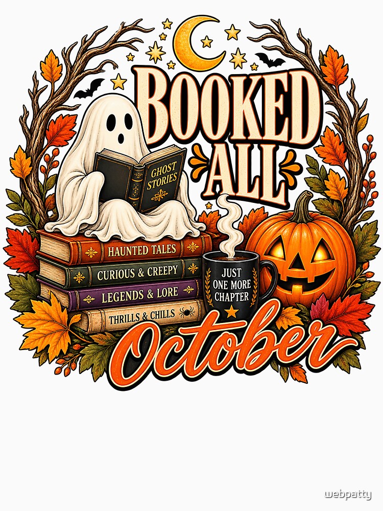Booked All October – Cozy Halloween Ghost Book Lover by webpatty