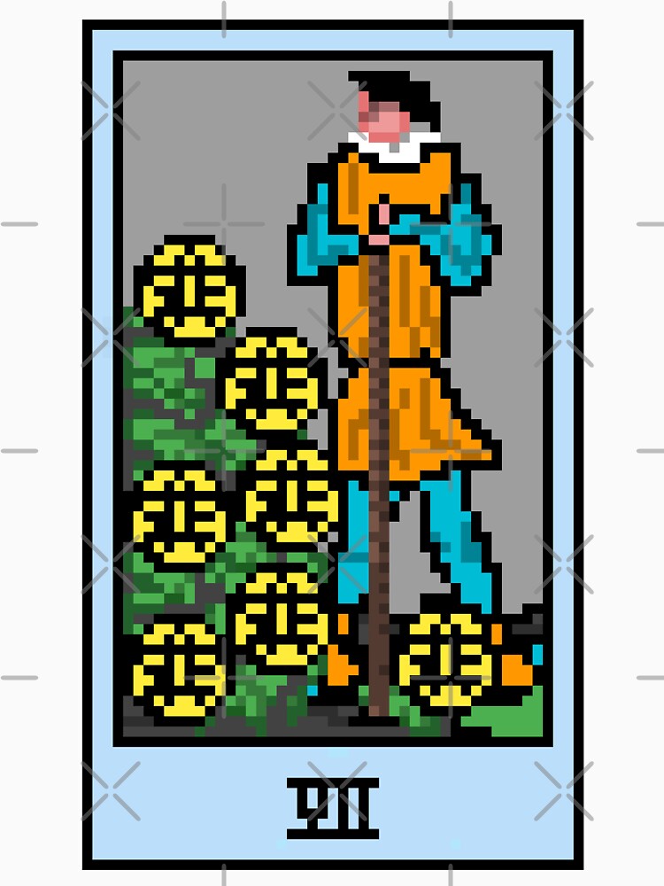 Wait, is this pixel art tarot? White - Minor Arcana 'Seven of Pentacles' (Design for T-shirt, stickers and other accessories) by Pixel Waite