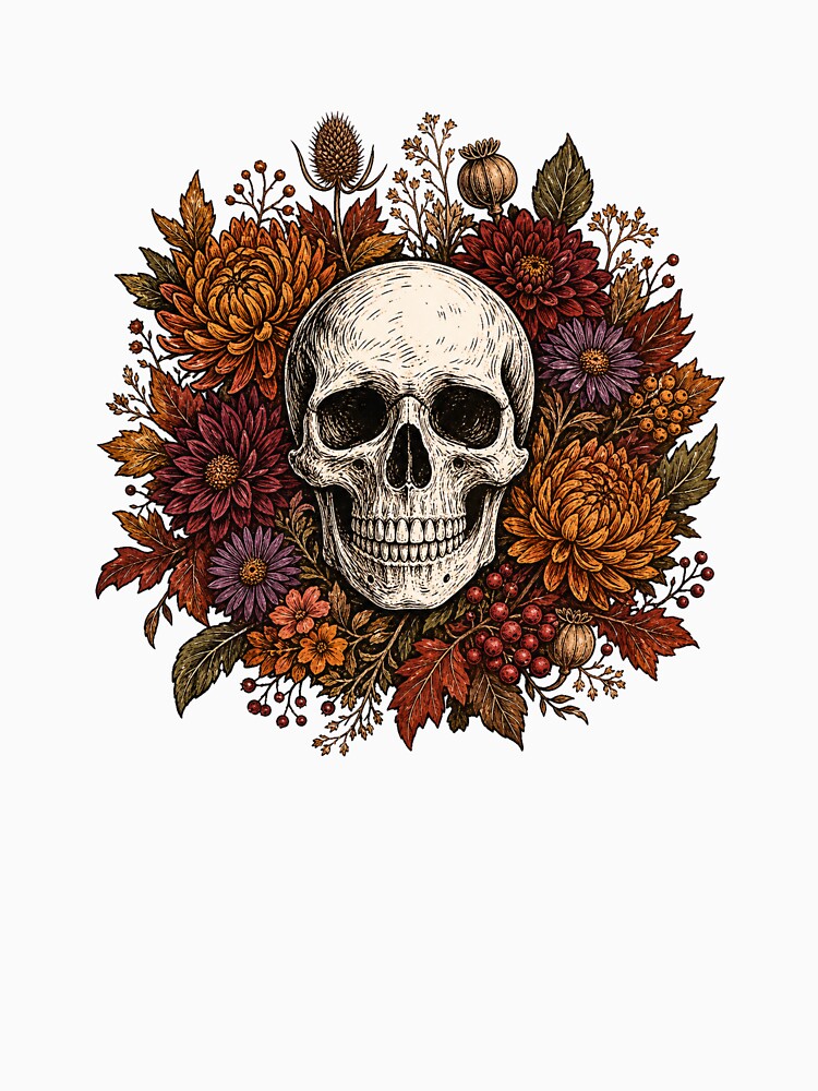 Skull With Fall Flowers by Blush Meadow Trading Co