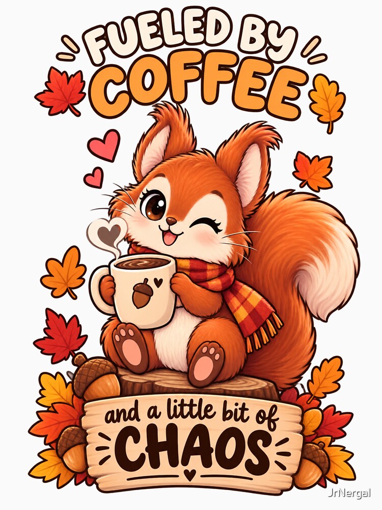 Cute Red Squirrel Autumn Coffee – Fueled by Coffee and a Little Chaos by JrNergal