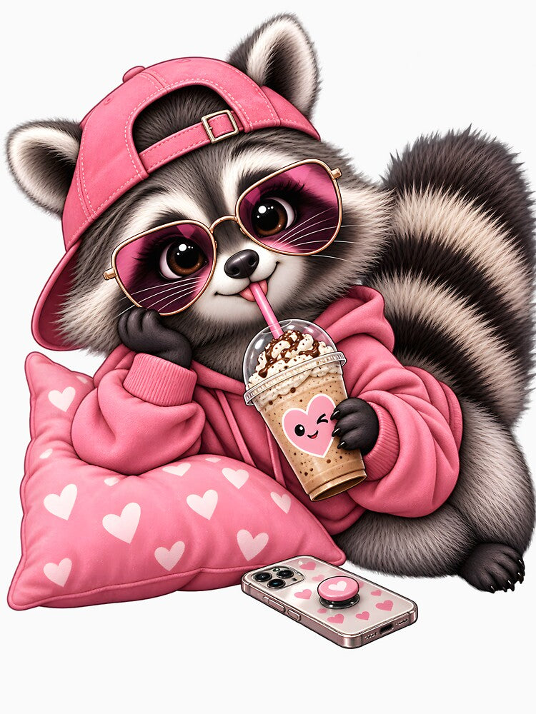 Cute Pink Raccoon Coffee Lover by TinyWeird