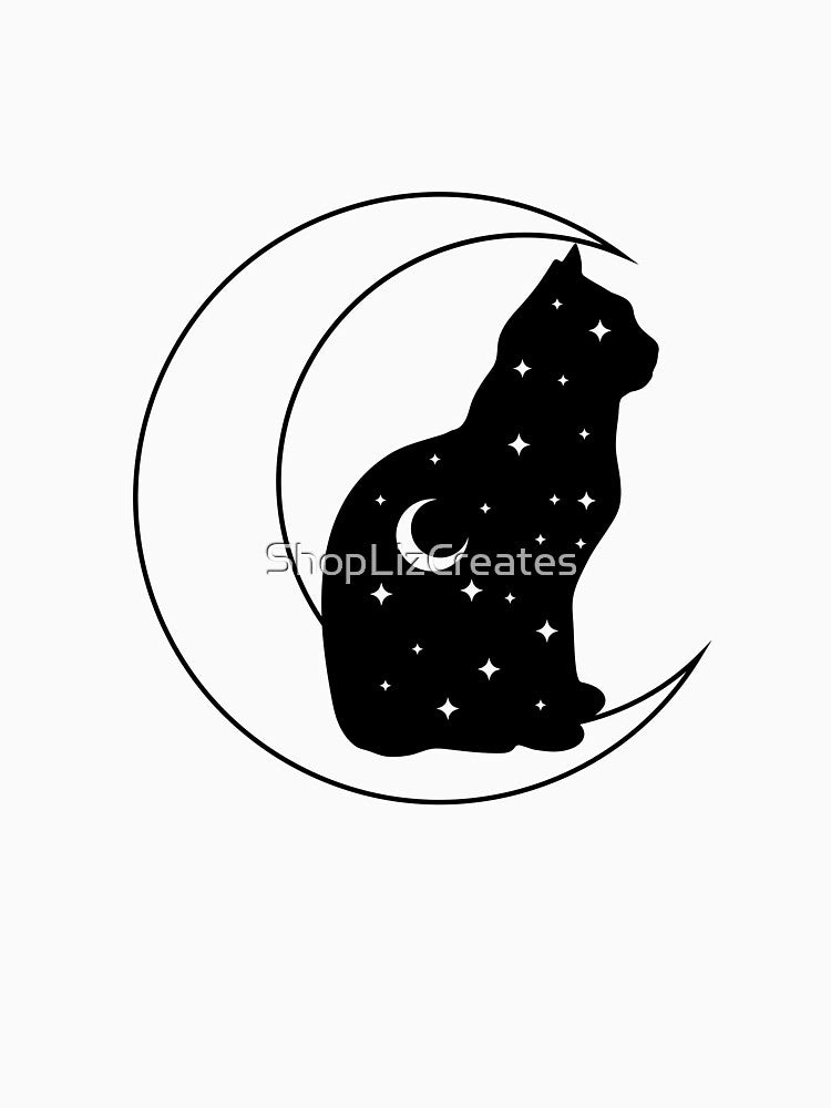 Mystical Black Cat Sitting on the Moon by ShopLizCreates