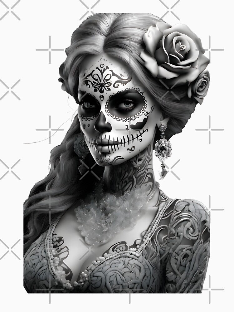 Sweet Girl Beautiful Skull tattoo Halloween -  T-Shirt by PrintyArts