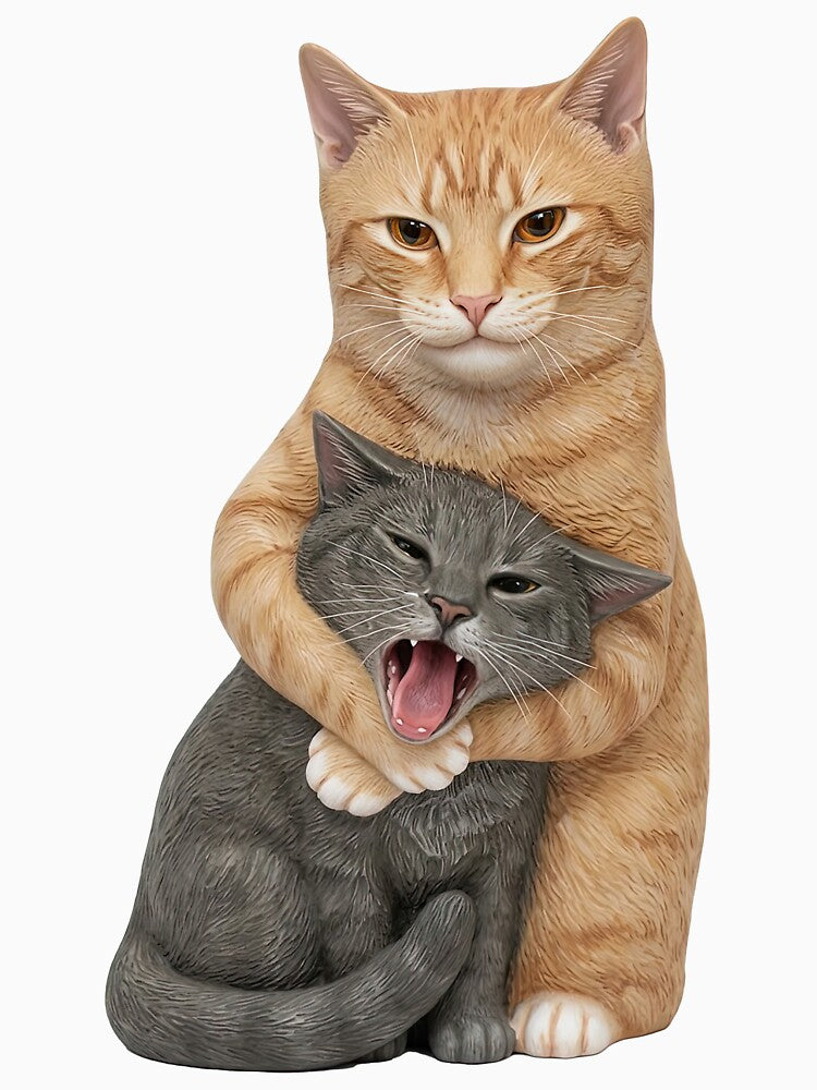 Funny Meme Light Orange Cat Standing Upright Wrapping Gray Cat, Fighting Cat Memes by Denisemichels