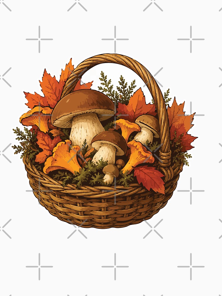 Autumn Mushroom Basket | Mushroom Foraging Harvest | Porcini & Chanterelle | Cozy Forest Fall Gift by SimplePoDesign