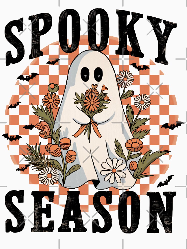 Spooky Season Floral Ghost with Checkerboard Design by Charlietule