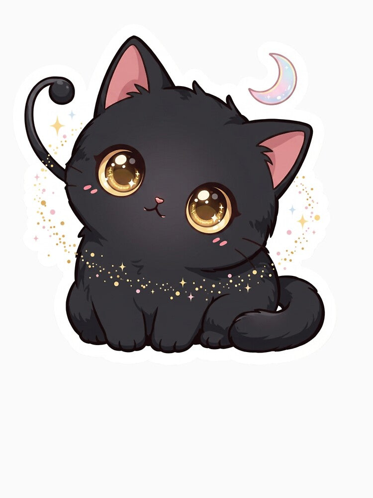 Cute Kawaii Black Cat with Crescent Moon by     NovaCraft