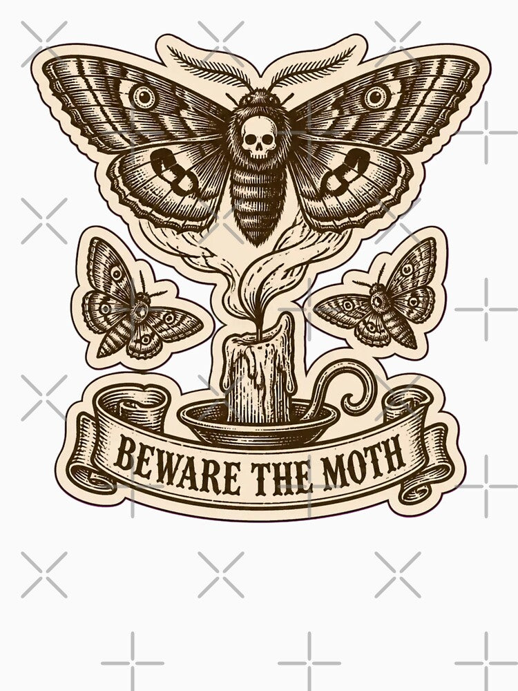 Beware The Moth Medieval Woodcut Death Moth | Dark Academia Gothic Moth Print by StickyGuys
