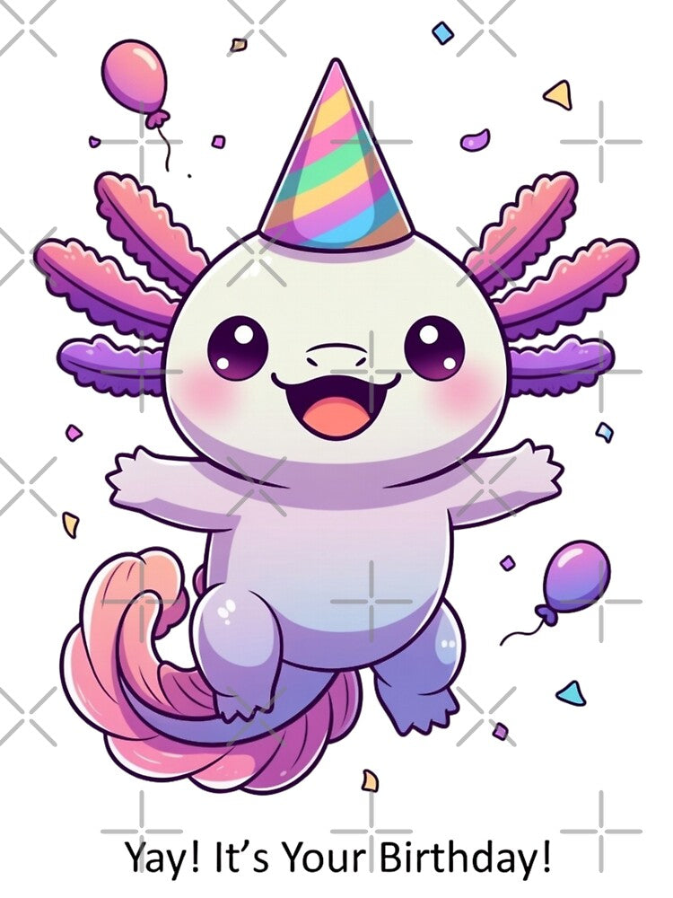 Kawaii Water Dragon Wearing Rainbow Party Hat by GrumpySableye