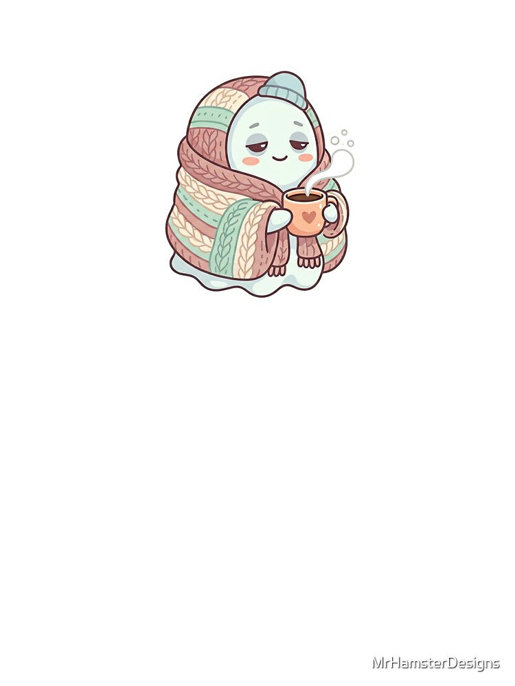 Cute Introvert Ghost with Coffee - Funny Cozy Aesthetic by MrHamsterDesigns