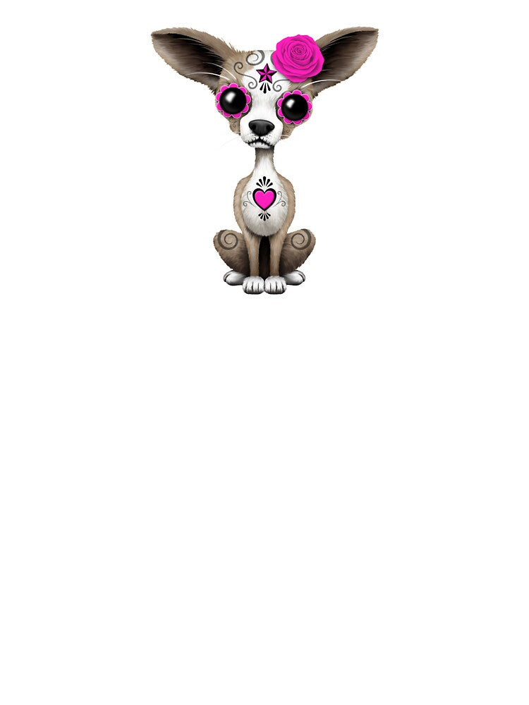 Pink Day of the Dead Sugar Skull Chihuahua Puppy by JeffBartels