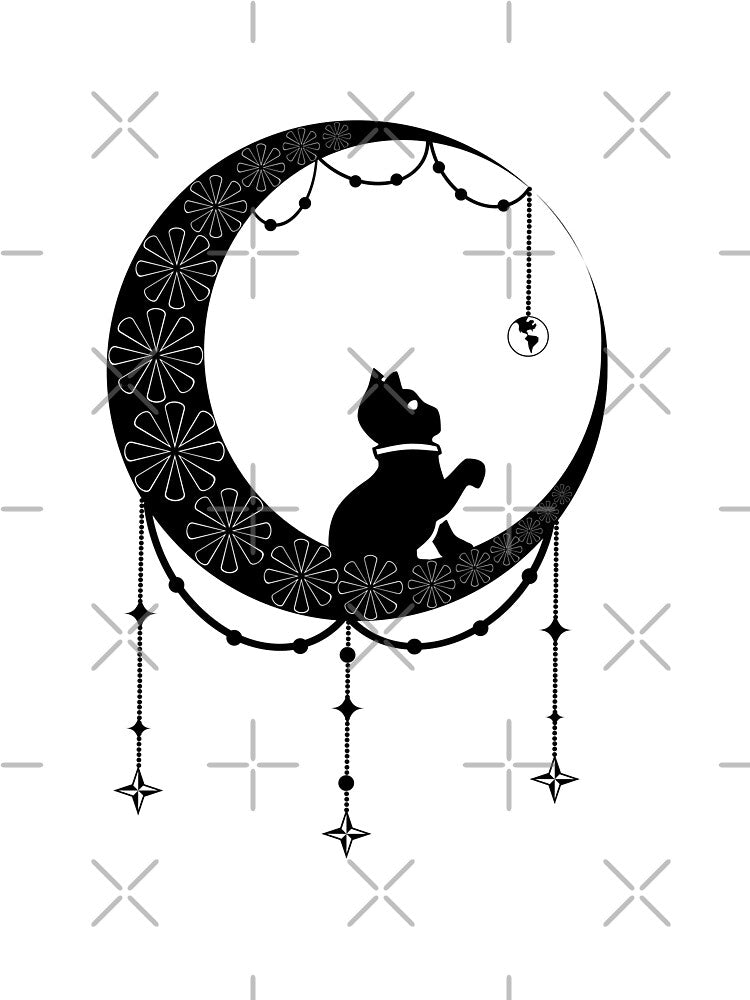 MANDALA MOON WITH BLACK CAT by NNAANN