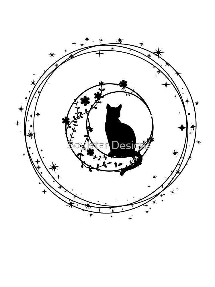 Black Cat Sitting in a Decorative Moon by Soulstar Designs