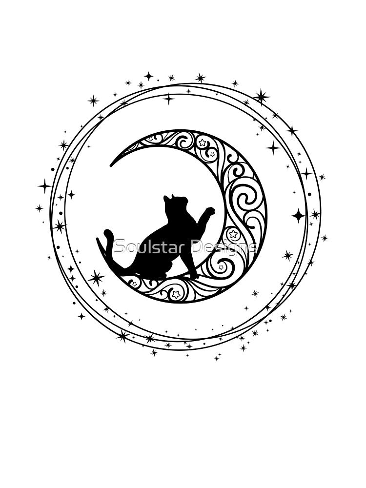 Black Cat In The Moon with Stars Around by Soulstar Designs