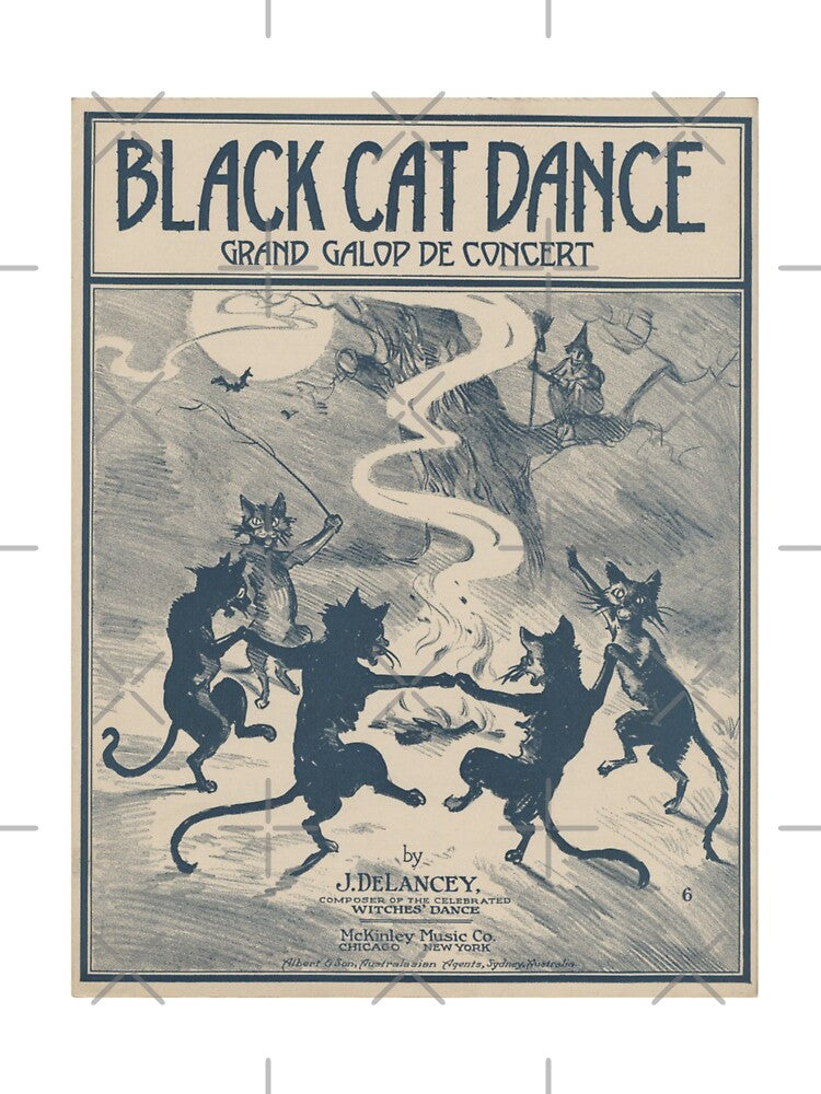 Black Cat Dance Vintage Halloween Illustration by Bellathewilde