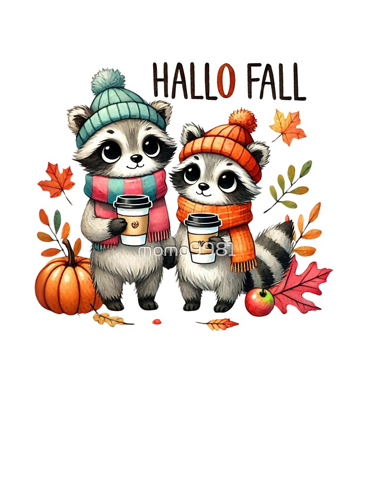 Cute Raccoons in Fall with Cozy Coffee – Hallo Fall by momo9981